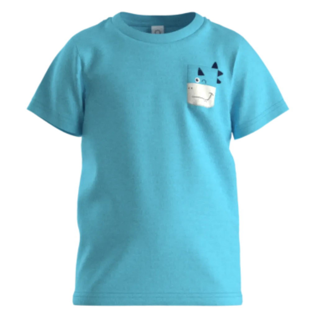 Blue Cotton Short Sleeve T-Shirt for Boys | Pocket Style Casual Kids Tee | 1475