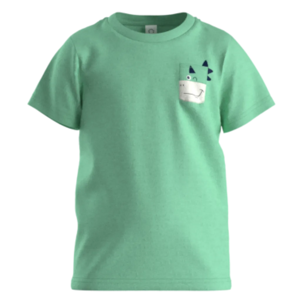 Green Cotton Short Sleeve T-Shirt for Boys | Pocket Style Casual Kids Tee | 1476