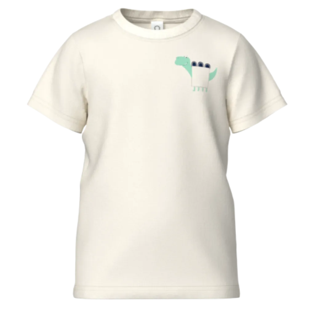 Cream Cotton Short Sleeve T-Shirt for Boys | Dino Graphic Soft Everyday Tee | 1477