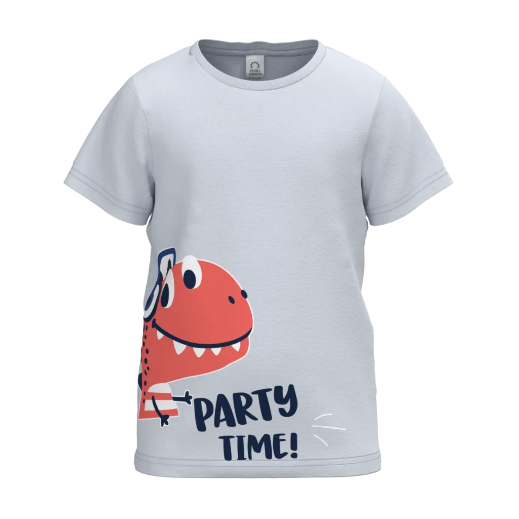 Sky Blue Boys Printed T-Shirt | Dino Party Graphic Tee | Soft Cotton Casual Kids Wear | 1480