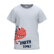 Sky Blue Boys Printed T-Shirt | Dino Party Graphic Tee | Soft Cotton Casual Kids Wear | 1480