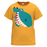 Yellow Cotton Short Sleeve T-Shirt for Boys | Bold Shark Graphic Casual Tee | 1481