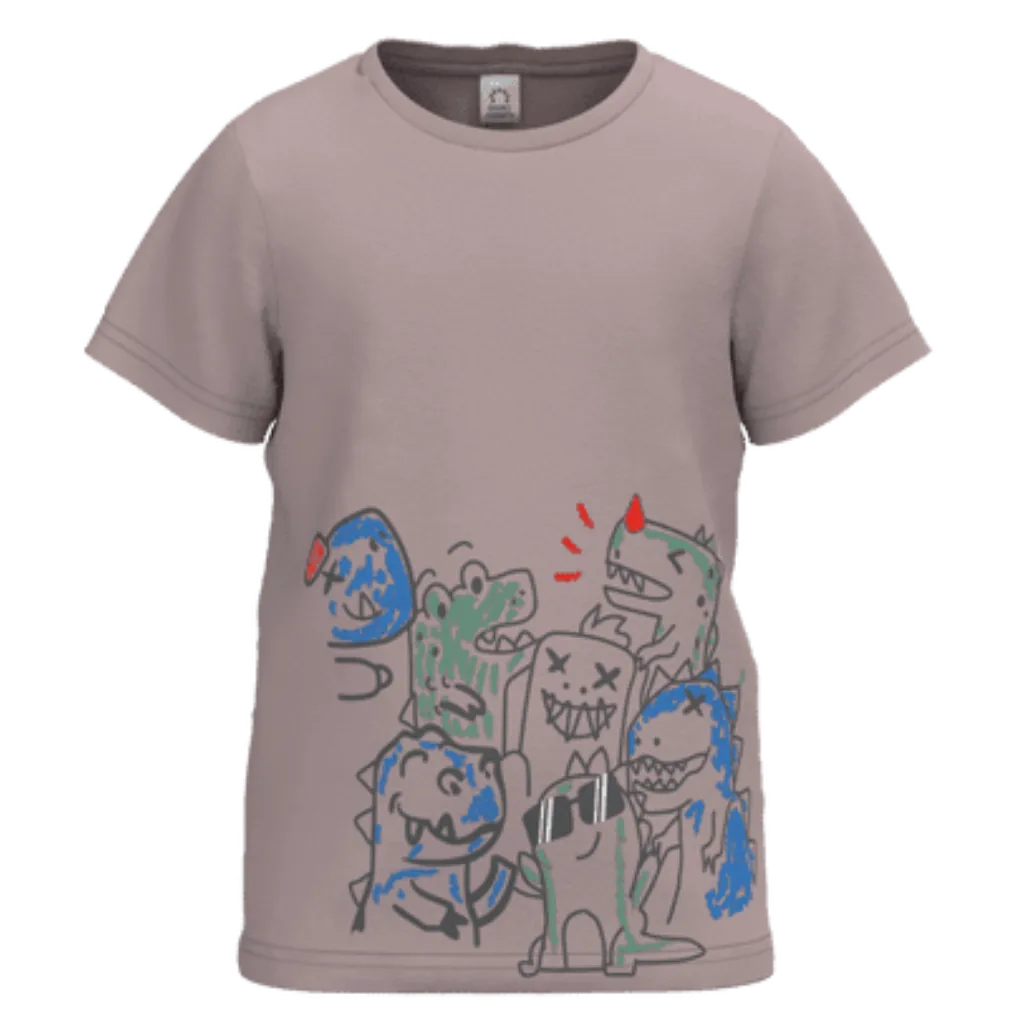 Brown Cotton Short Sleeve T-Shirt for Boys | Monster Graphic Print Casual Tee | 1484