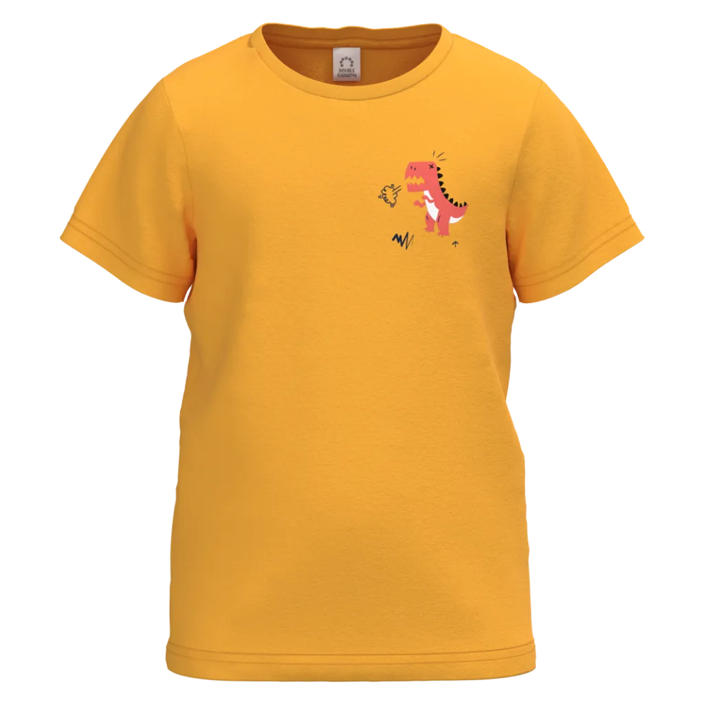 Yellow Cotton Short Sleeve T-Shirt for Boys | Mini Dinosaur Graphic Casual Tee | 1485