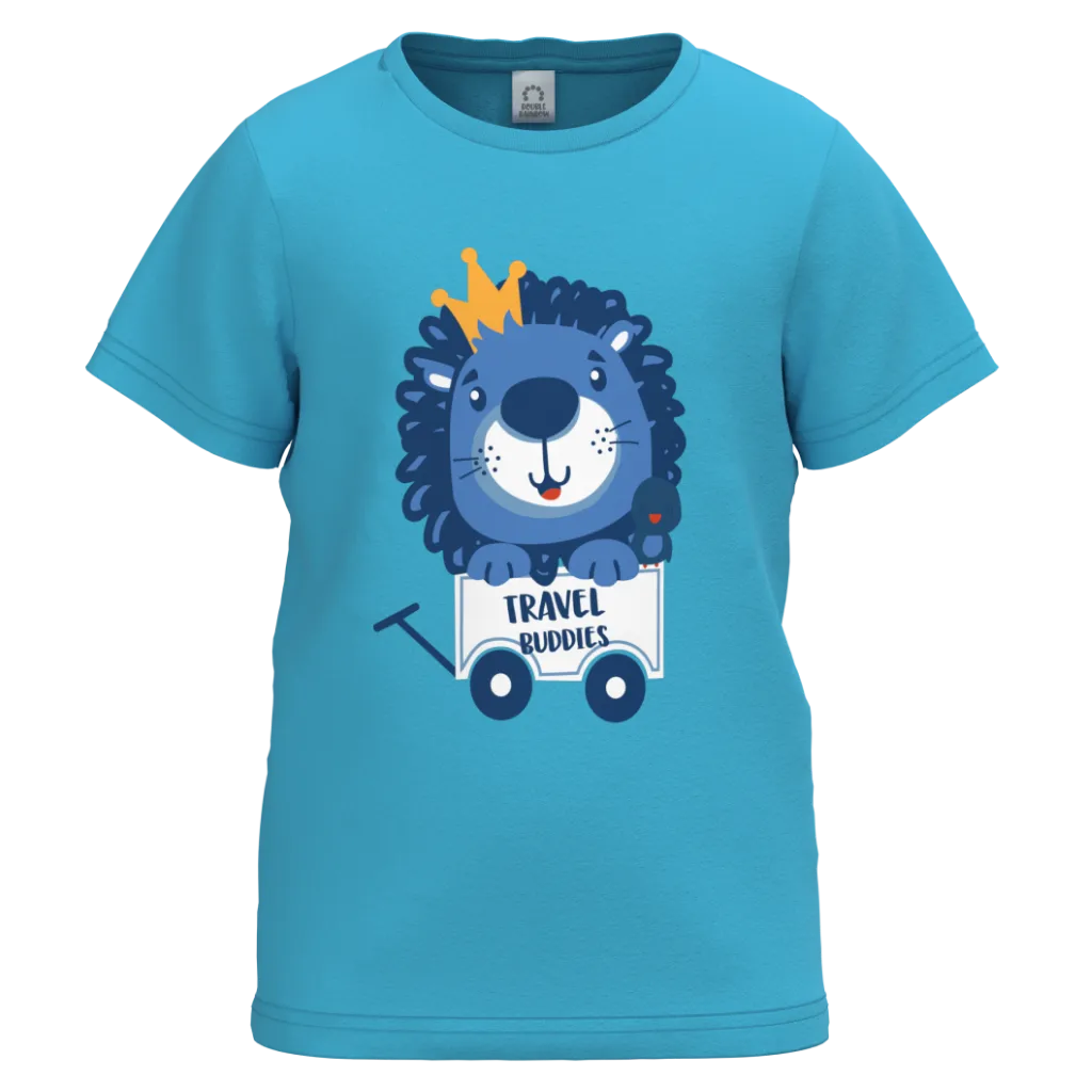 Blue Cotton Short Sleeve T-Shirt for Boys | Cute Lion Travel Graphic Casual Tee | 1496