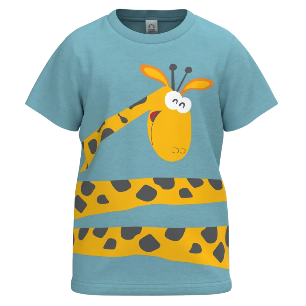 Sky Blue Cotton Short Sleeve T-Shirt for Boys | Cute Giraffe Graphic Casual Tee | 1497