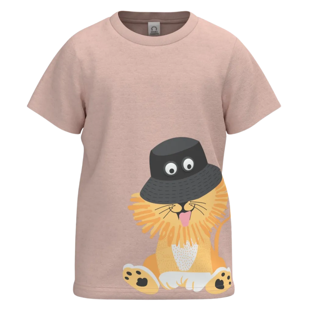 Peach Cotton Short Sleeve T-Shirt for Girls | Cute Lion Graphic Casual Tee | 1499
