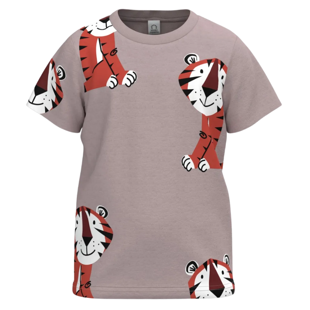 Brown Cotton Short Sleeve T-Shirt for Boys | Tiger Print Casual Tee | 1500