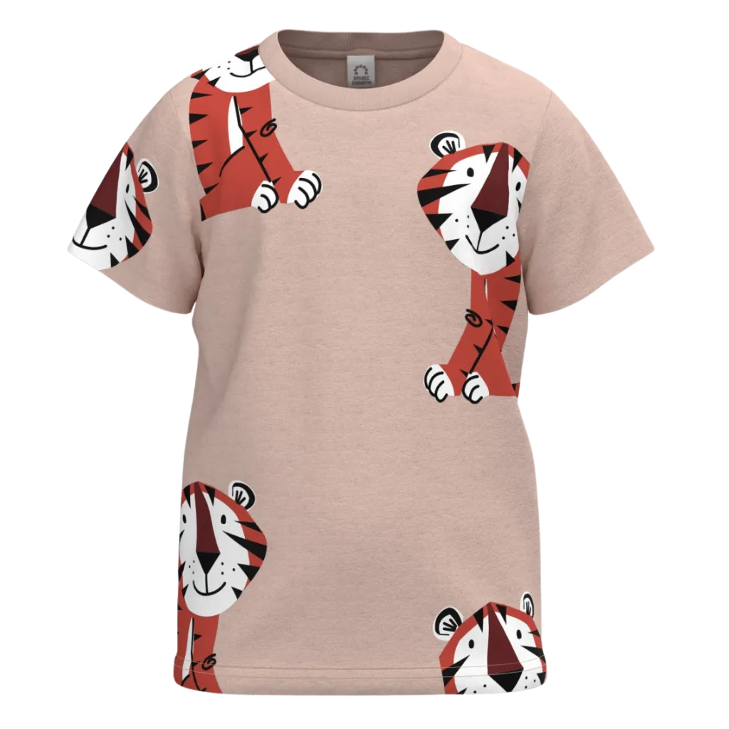 Peach Cotton Short Sleeve T-Shirt for Boys | Tiger Print Casual Tee | 1501