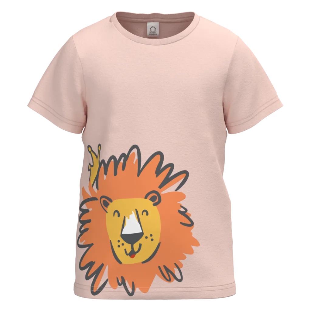 Peach Cotton Short Sleeve T-Shirt for Boys | Cute Lion Graphic Print Casual Tee | 1502