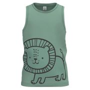 Green Sleeveless Lion T-Shirt for Boys | Kids Cotton Tank Top | Cute Lion Graphic Summer Wear | 1504