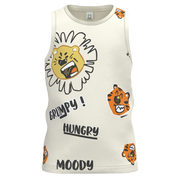 Cream Sleeveless T-Shirt for Boys | Lion Graphic Kids Tank Top | Soft Summer Casual Wear | 1507