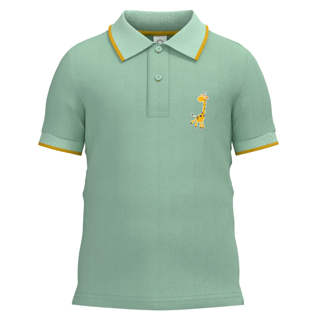 Green Cotton Short Sleeve Polo Shirt for Boys | Cute Giraffe Casual Polo | 1509