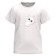 Light Pink Cotton Short Sleeve T-Shirt for Girls | Cute Kitty Graphic Everyday Tee | 1511