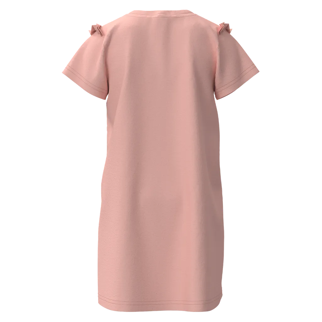 Peach Brown Cotton Short Sleeve Frock for Girls | Cute Kitty & Balloon Print Casual Dress | 1519