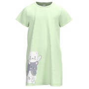 Mint Green Cotton Frock for Girls | Cute Kitty Stack Print Dress | 1520