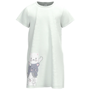 Ash Green Cotton Short Sleeve Frock for Girls | Cute Kitty Print Casual Dress | 1521