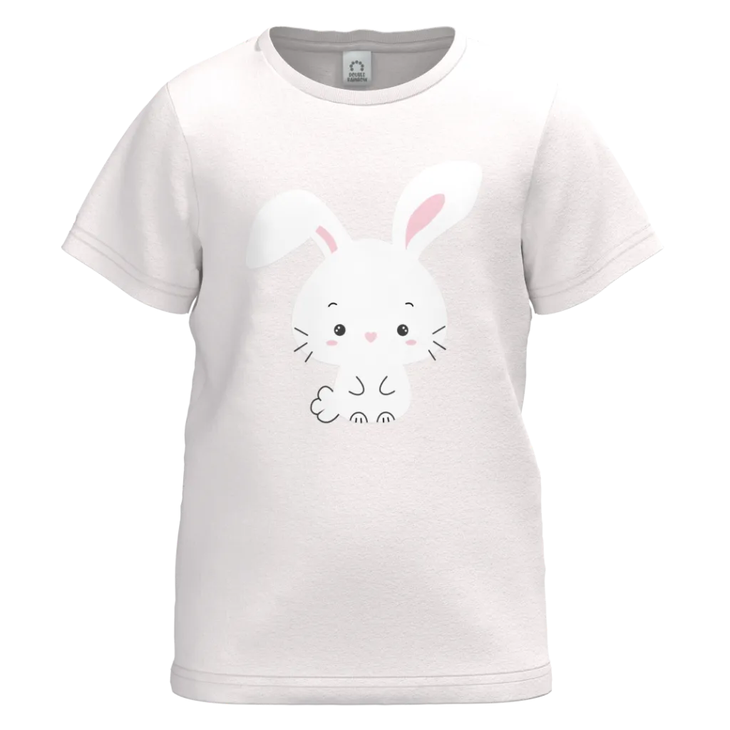 Light Pink Cotton Short Sleeve T-Shirt for Girls | Cute Bunny Graphic Everyday Tee | 1526