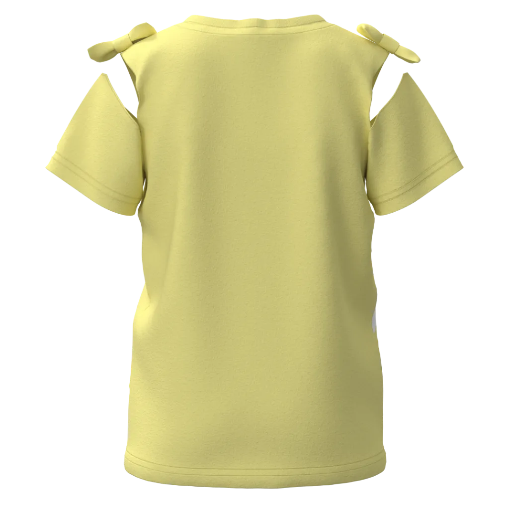 Yellow Cotton Short Sleeve T-Shirt for Girls | Cute Bunny Floral Graphic Tee | 1528