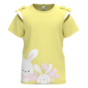 মেয়েদের জন্য হলুদ সুতির ছোট হাতা টি-শার্ট | কিউট বানি ফ্লোরাল গ্রাফিক টি-শার্ট | ১৫২৮