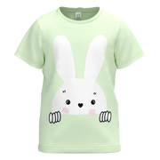 Mint Green Cotton Short Sleeve T-Shirt for Girls | Cute Bunny Graphic Casual Tee | 1529