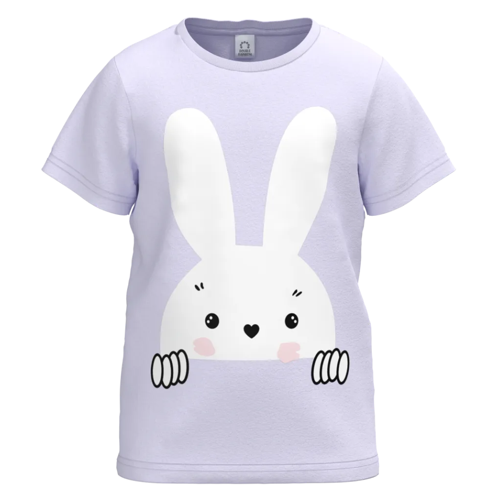 Purple Cotton Short Sleeve T-Shirt for Girls | Cute Bunny Graphic Print Casual Tee | 1530