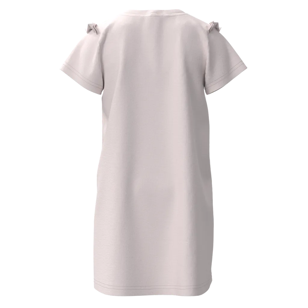 Light Pink Cotton Short Sleeve Frock for Girls | Cute Bunny Floral Casual Dress | 1531