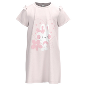 Light Pink Cotton Short Sleeve Frock for Girls | Cute Bunny Floral Casual Dress | 1531