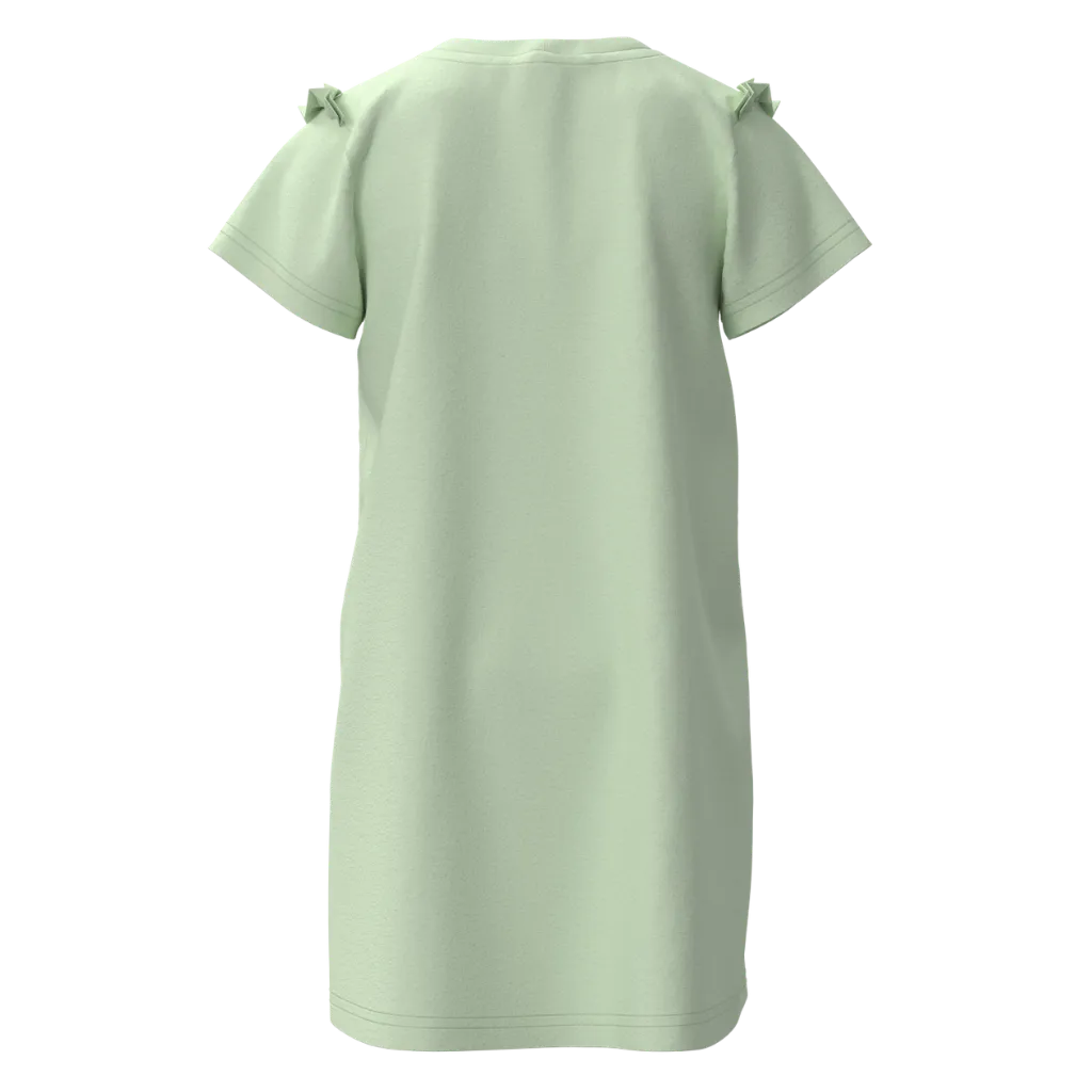 Mint Green Cotton Short Sleeve Frock for Girls | Cute Bunny Floral Casual Dress | 1532