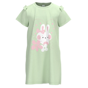 মেয়েদের জন্য পুদিনা সবুজ সুতির ছোট হাতা ফ্রক | কিউট বানি ফ্লোরাল ক্যাজুয়াল ড্রেস | ১৫৩২