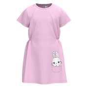 মেয়েদের জন্য গোলাপী সুতির ছোট হাতা ফ্রক | কিউট বানি পকেট ড্রেস | ১৫৩৩