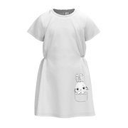 Ash Grey Girl’s Frock | Cute Bunny Pocket Print Dress | Soft Cotton Casual Kids Wear | 1534