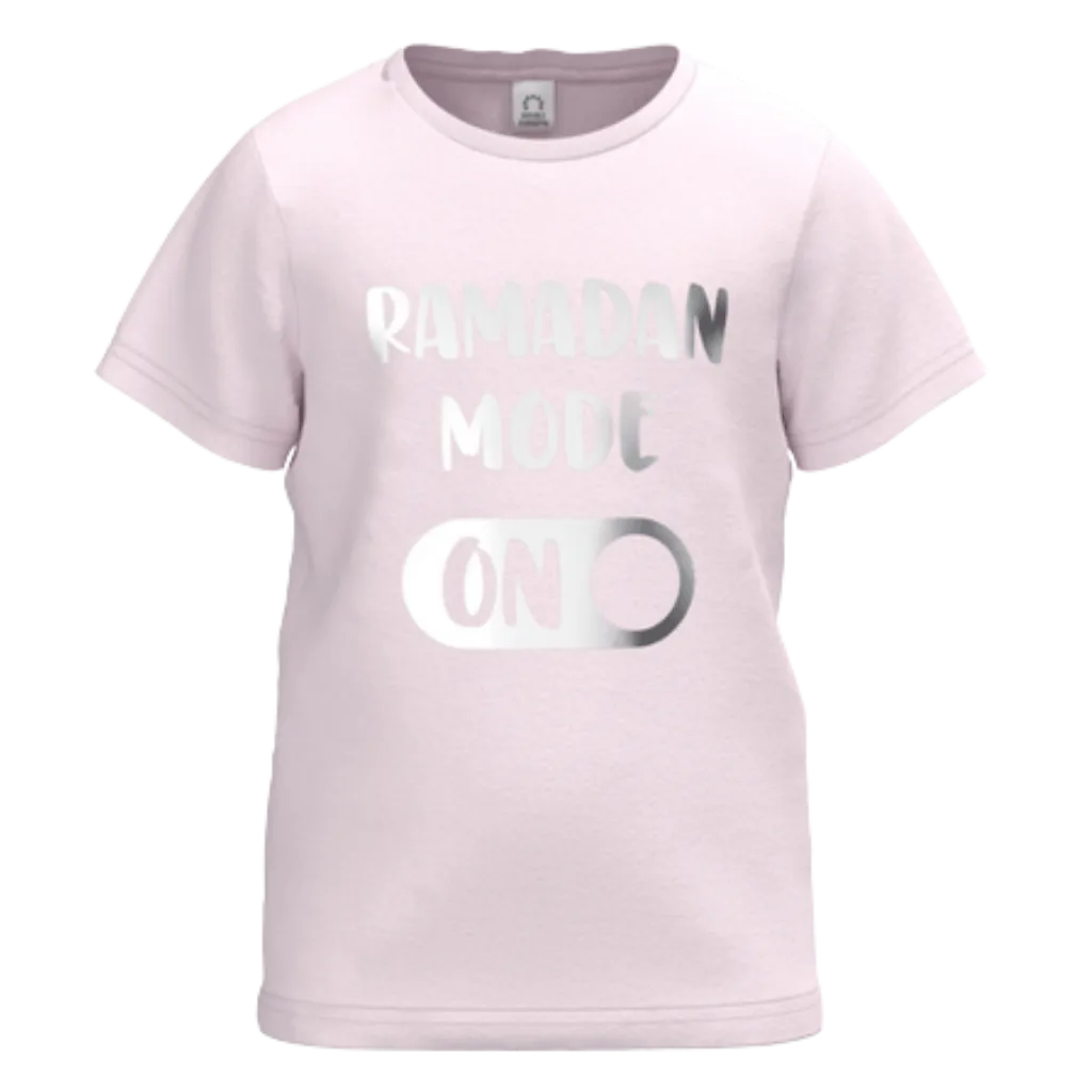 Pink Cotton Short Sleeve T-Shirt for Girls | Ramadan Mode On Graphic Tee | 1553