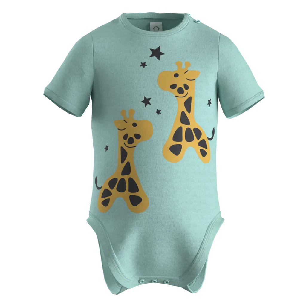 Blue Cotton Short Sleeve Baby Romper for Boys | Cute Giraffe Graphic Infant Romper | 1570