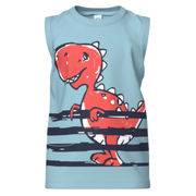Blue Sleeveless Dinosaur T-Shirt for Boys | Kids Cotton Tank Top | Cute Dino Graphic Summer Wear | 1583