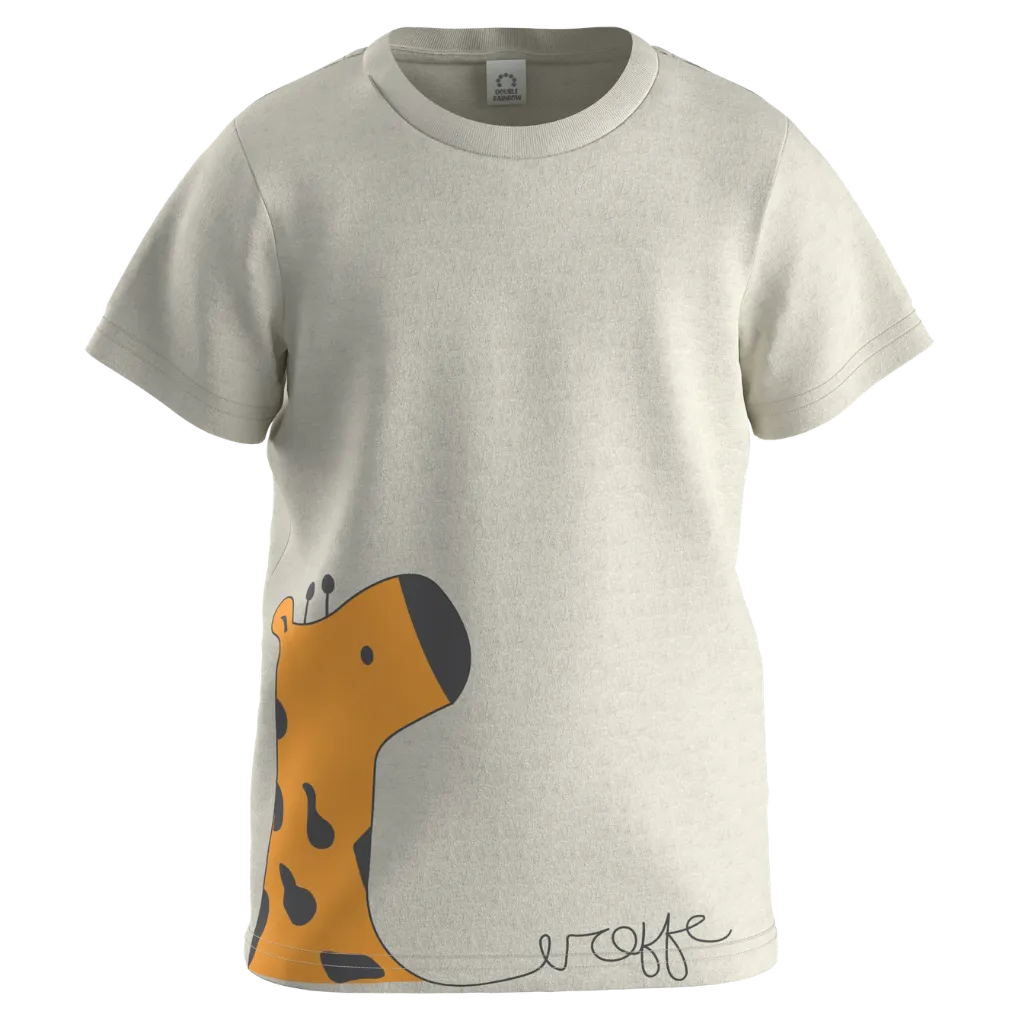 Cream Cotton Short Sleeve T-Shirt for Boys | Cute Giraffe Graphic Toddler Tee | 1586