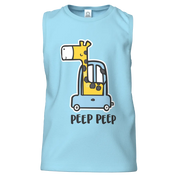 Blue Sleeveless Giraffe Car T-Shirt for Boys | Kids Cotton Tank Top | Peep Peep Graphic Summer Wear | 1590