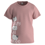 Peach Cotton Short Sleeve T-Shirt for Girls | “Crazy Cat Kiddo” Graphic Tee | 1601