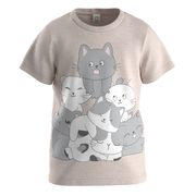 Pink Cotton Short Sleeve T-Shirt for Girls | Cute Cartoon Cat Graphic Tee | 1602