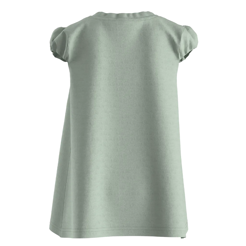 Green Cotton Short Sleeve Frock for Girls | Cute Sleeping Cat Graphic Dress | 1606