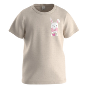 Beige Cotton Short Sleeve T-Shirt for Girls | Cute Bunny Graphic Kids Tee | 1614
