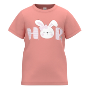 Peach Cotton Short Sleeve T-Shirt for Girls | Cute Bunny “HOP” Graphic Tee | 1615