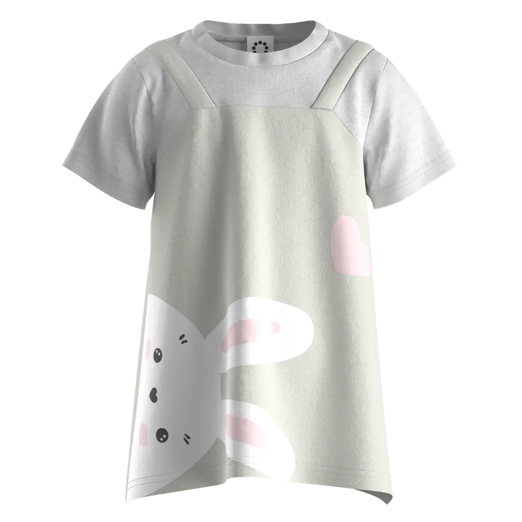 Purple Ash Cotton Short Sleeve Layered Frock for Girls | Cute Bunny Graphic Baby Dress | 1616