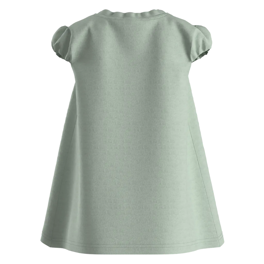 Green Cotton Short Sleeve Frock for Girls | Cute Bunny Graphic Kids Dress | 1618