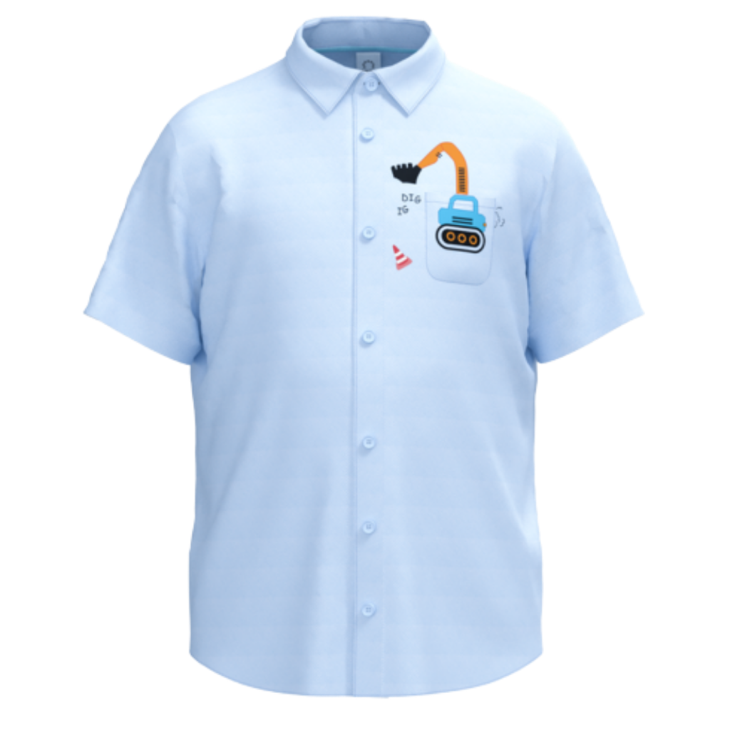 Blue Cotton Short Sleeve Shirt for Boys | Construction Vehicle Graphic Kids Shirt | Smart Casual Summer Shirt | 1649