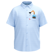 ছেলেদের জন্য নীল সুতির ছোট হাতা শার্ট | নির্মাণ যানবাহনের গ্রাফিক বাচ্চাদের শার্ট | স্মার্ট ক্যাজুয়াল গ্রীষ্মকালীন শার্ট | ১৬৪৯