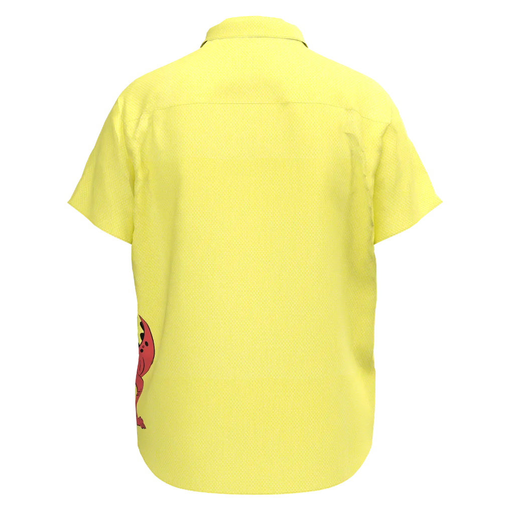 Yellow Dinosaur Print Short Sleeve Shirt for Boys | Kids Button-Up Cotton Shirt | Fun Dino Casual Shirt | 1651