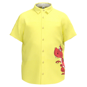 Yellow Dinosaur Print Short Sleeve Shirt for Boys | Kids Button-Up Cotton Shirt | Fun Dino Casual Shirt | 1651