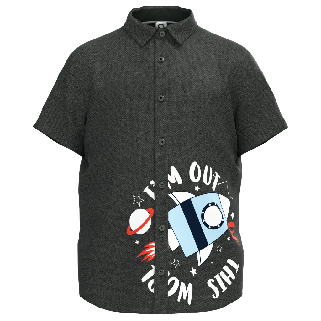 Dark Ash Rocket Print Short Sleeve Shirt for Boys | Kids Button-Up Cotton Shirt | Space Theme Casual Shirt | 1653