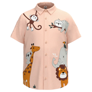Blush Jungle Animal Print Short Sleeve Shirt for Boys | Kids Button-Up Cotton Shirt | Safari Theme Casual Shirt | 1655